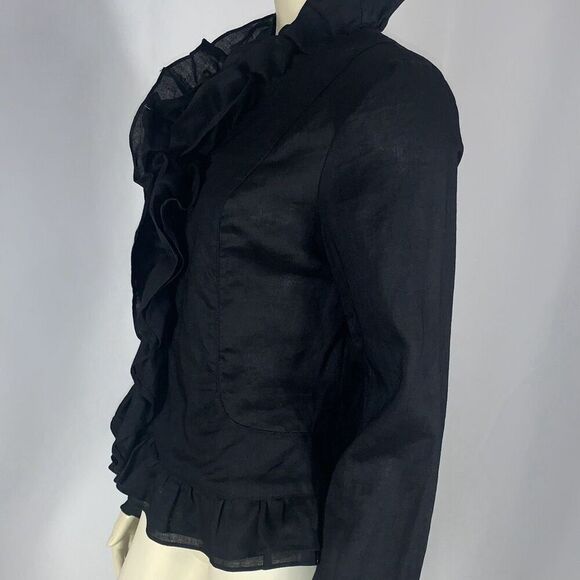 Vintage Y2K Black Ruffled Button Down Linen Top Size 12 - Picture 9 of 16